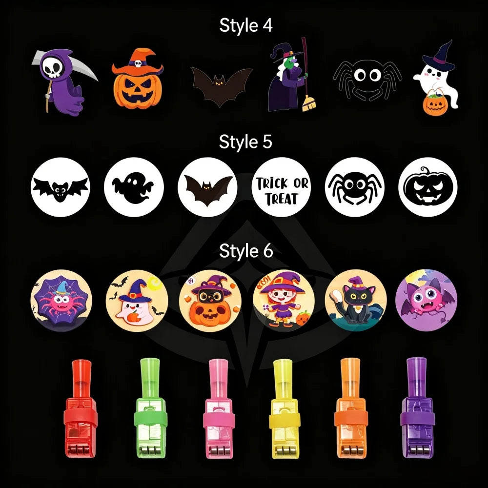 Halloween finger light projection patterns: pumpkins, bats, ghosts and witches