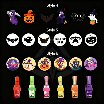 Halloween finger light projection patterns: pumpkins, bats, ghosts and witches