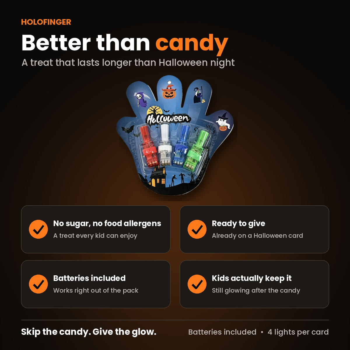 Candy-free Halloween treat: sugar-free projector finger lights with batteries included