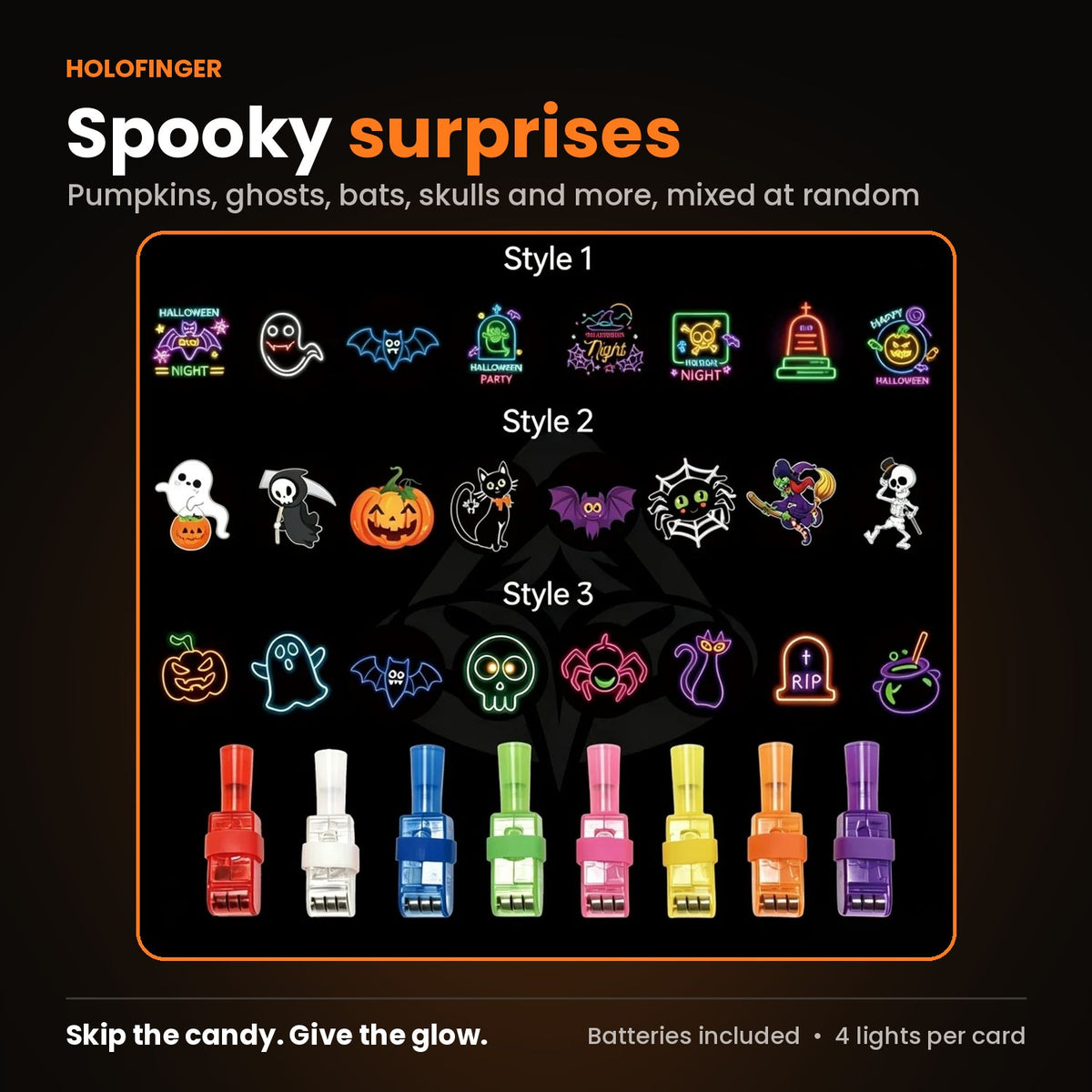 Candy-free Halloween treat: sugar-free projector finger lights with batteries included